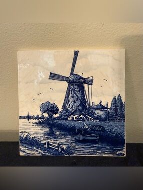 Vintage 1995 Women's Committee of 100 Delft Holland Windmill Tile - 6" Signed